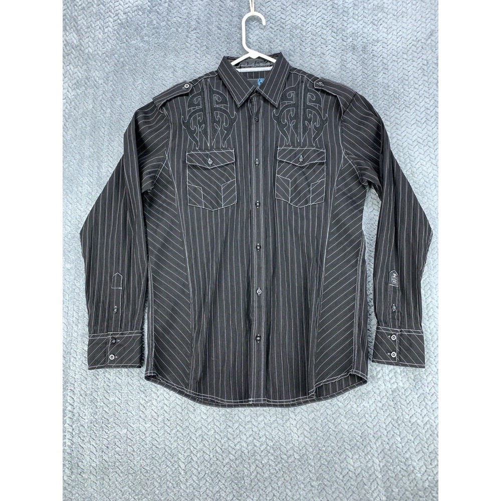 Roar Shirt Men's Large Black Western Button Front Long Sleeve Stretch Buckle BKE